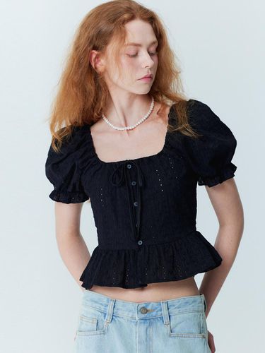 Flower embroidery puff blouse_Black - OPENING SUNSHINE - Modalova