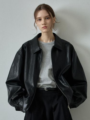 Minimal Leather Blouson Jumper - FACADE PATTERN - Modalova