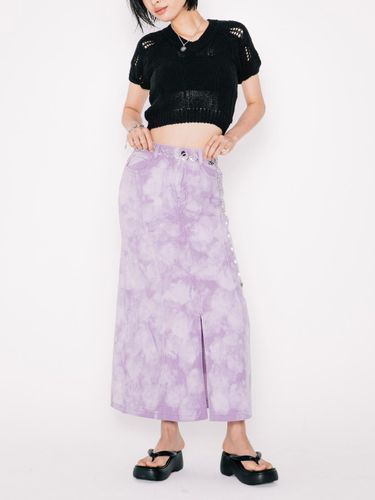 BLEACH WASHED DENIM LONG SKIRT [] - runningHIGH - Modalova