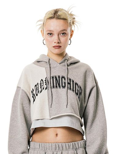 ARCH LOGO LAYERED CROP HOODIE [GREY] - runningHIGH - Modalova