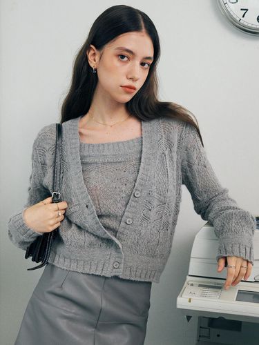 Alpaca Knit Cardigan Set-up [,Grey] - SY2C - Modalova