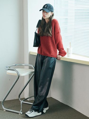 Leather Wide Pants [Black] - SY2C - Modalova