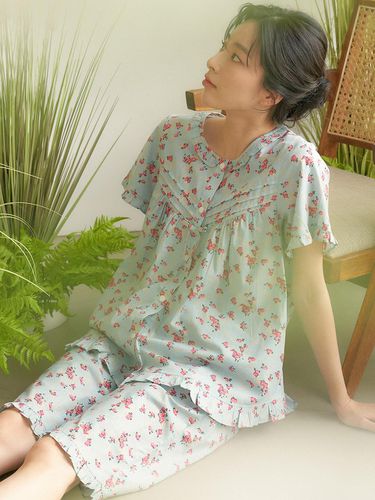 Flower Short-Sleeved Cotton Sleepwear - MAY FLOWER - Modalova