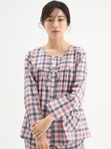 Pink Checkered Long-Sleeved Top Women's Pure Cotto - MAY FLOWER - Modalova