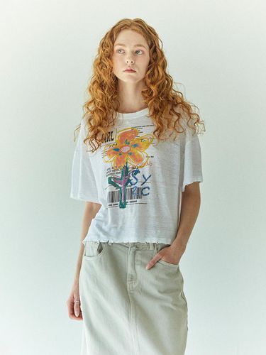 Flower Doodle Linen T-Shirt_white - SY2C - Modalova