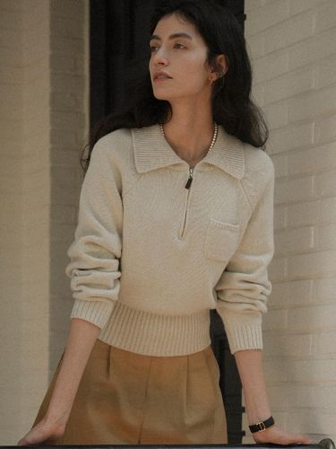 Pocket Collar Half Zip-up Knit - TILLIDIE - Modalova