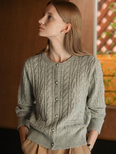 Luna Cashmere Blended Cable Cardigan - TILLIDIE - Modalova