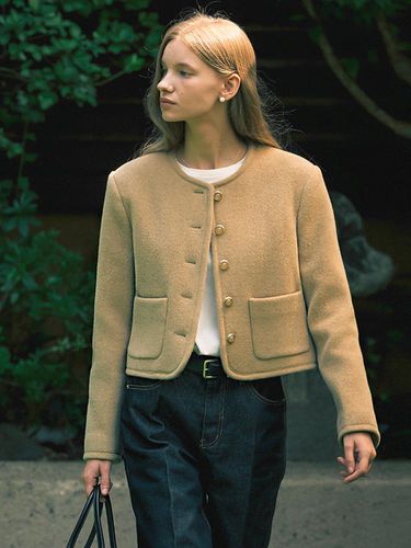 Signature Collarless Wool Jacket - Beige - TILLIDIE - Modalova