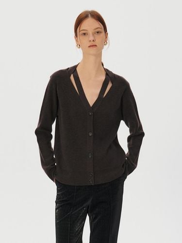 Twisted Neck Superfine Merino Wool Cardigan, Dark - KUME - Modalova