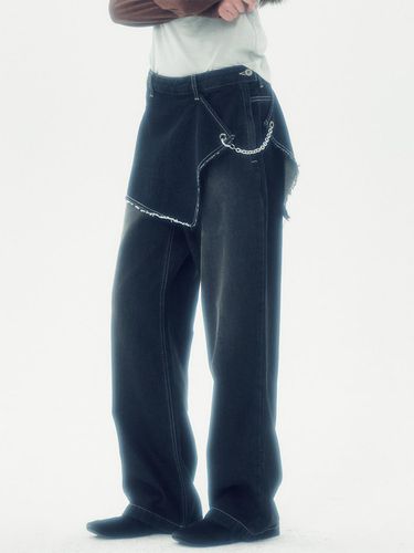 SKIRT LAYERED DENIM PANTS [BLACK] - runningHIGH - Modalova