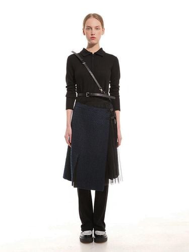 Midnight blue tweed wrap skirt with tulle pleats - vente - Modalova