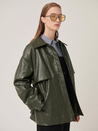 ZIP UP FAKE LEATHER TRENCH JACKET - HUNCH - Modalova