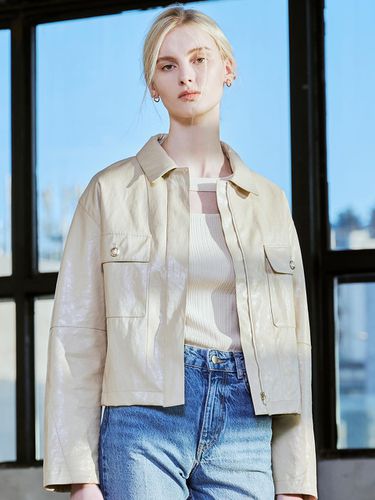 Faux leather zip up jacket (Light beige) - HUNCH - Modalova