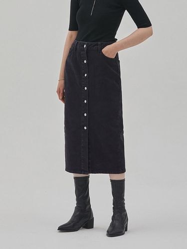 DENIM BUTTON H LINE SKIRT BLACK - RYUL + WAI: - Modalova