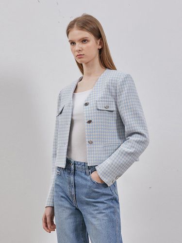 TWEED CROP BUTTON JACKET BLUE - RYUL + WAI: - Modalova