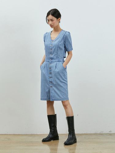 DENIM BACK OPEN MINIDRESS BLUE - RYUL + WAI: - Modalova