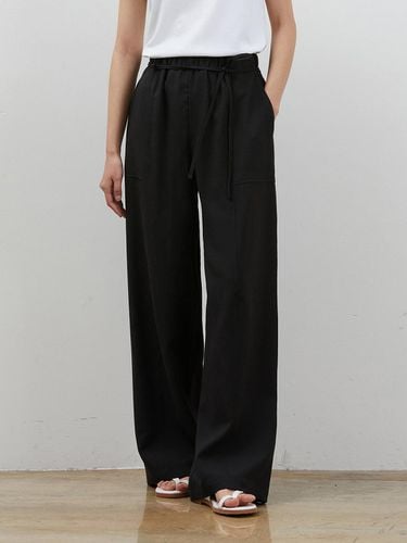 LINEN WIDE STRING LONG PANTS BLACK - RYUL + WAI: - Modalova