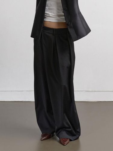 Wool Draped Wide Pants, Black - ENSUAL - Modalova