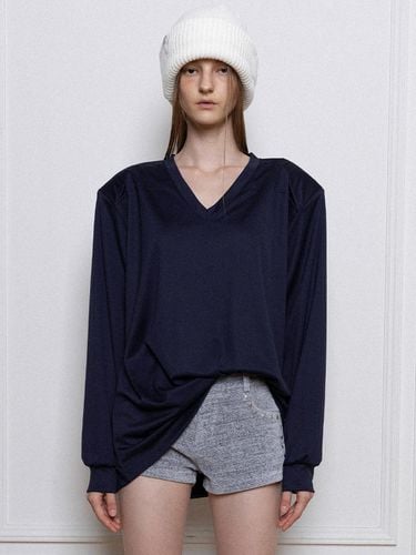 PADDED LONG SLEEVE JERSEY TOP, NAVY - Porta - Modalova