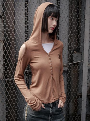 Shoulder Hole Hooded Cardigan_Brown - HIGHSCHOOLDISCO - Modalova