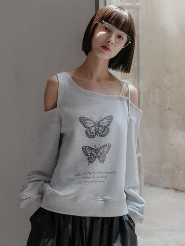 Ribbon shoulder sweatshirt_Melange Gray - HIGHSCHOOLDISCO - Modalova