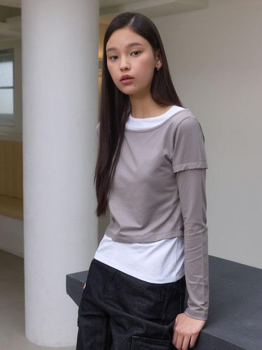 DOUBLE LAYERED T-SHIRTS_GREY - HEO - Modalova