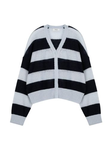 Mohair Striped Knit Cardigan (Navy) - VLETI - Modalova