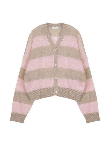 Mohair Striped Knit Cardigan (Pink) - VLETI - Modalova