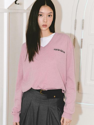 Logo embroidered wool V-neck knitwear (MOECKN09MPK - marieclaire - Modalova