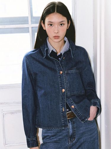 One Pocket Crop Denim Shirt (MAECSH06MBL) - marieclaire - Modalova