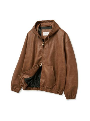 Natural Washed Leather Hooded Jacket_Brown - V2 - Modalova