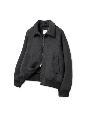 PURE WOOL] Wool Blend Minimal Blouson_Charcoal - V2 - Modalova