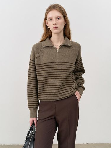 Unisex Striped Half Zip-up Sweater - Khaki / Khaki - Dunst for WOMEN - Modalova