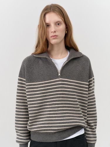 Unisex Striped Half Zip-up Sweater - Charcoal Grey - Dunst for WOMEN - Modalova