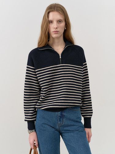 UNISEX STRIPED HALF ZIP-UP SWEATER FRENCH NAVY / C - Dunst for WOMEN - Modalova