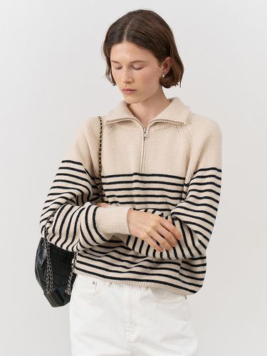 Unisex Striped Half Zip-up Sweater - Cream / Black - Dunst for WOMEN - Modalova