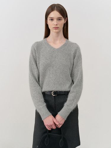 Unisex Fluffy V-neck Sweater - Melange Grey - Dunst for WOMEN - Modalova