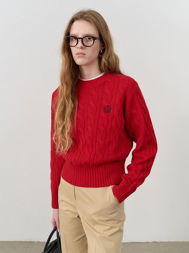 Unisex Cable Crewneck Sweater - Red - Dunst for WOMEN - Modalova