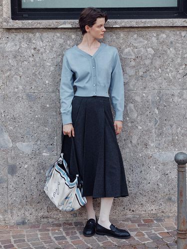 Wool Blended Pintuck Flared Skirt - Dark Grey - LOEUVRE - Modalova