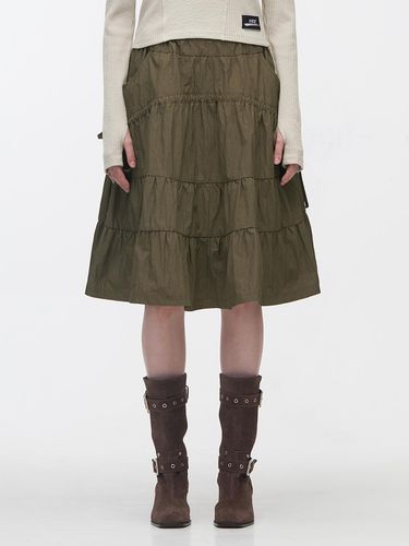 SHIRRING CANCAN MIDI SKIRT - KHAKI BROWN - YUSE - Modalova