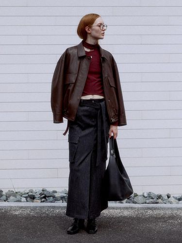 Italian Leather Bomber Jacket_Brown - MUSEE - Modalova