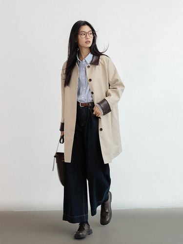 Contrasting Midi Loose Trench Coat - LANGSON - Modalova