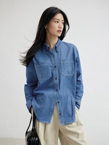 Vintage Washed Blue Denim Shirt - LANGSON - Modalova