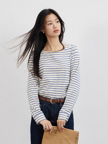 Blue-white Striped Long Sleeve Top - LANGSON - Modalova