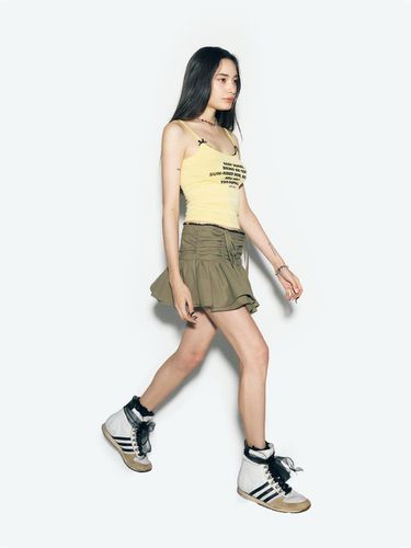 SHIRRING LACE MINI SKIRT KHAKI - asif_CALIE - Modalova