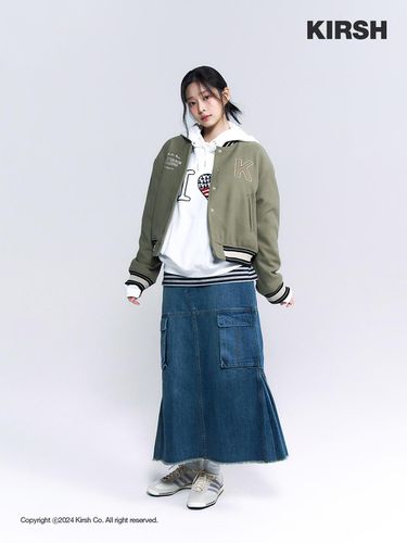 Vintage cargo denim long skirt [dark blue] - KIRSH - Modalova