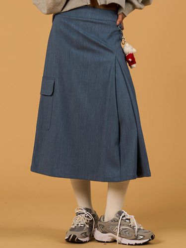 Cargo key ring slit pintuck long skirt [denim blue - KOLEAT - Modalova