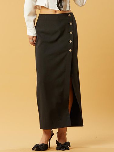 Layered snap slit long skirt [BLACK] - KOLEAT - Modalova