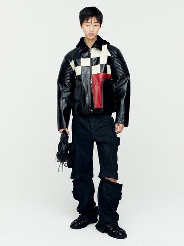 CHECKERBOARD PATCHWORK LEATHER BIKER JACKET awa632 - ADSB ANDERSSON BELL for MEN - Modalova