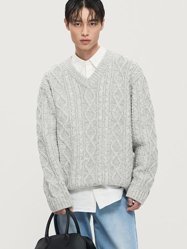 Oversized-fit Cable V-neck Wool Knitwear - TNGT - Modalova